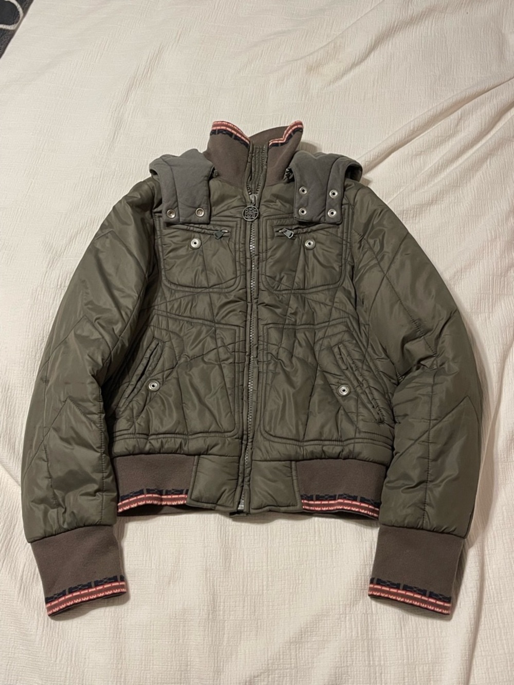 Diesel Vintage Women's Hooded Quilted Puffer Jacket Olive Size S
